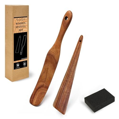 2PCS Wooden Spatula Set, Sourdough Wooden Spurtle and Flat Wooden Spatula for
