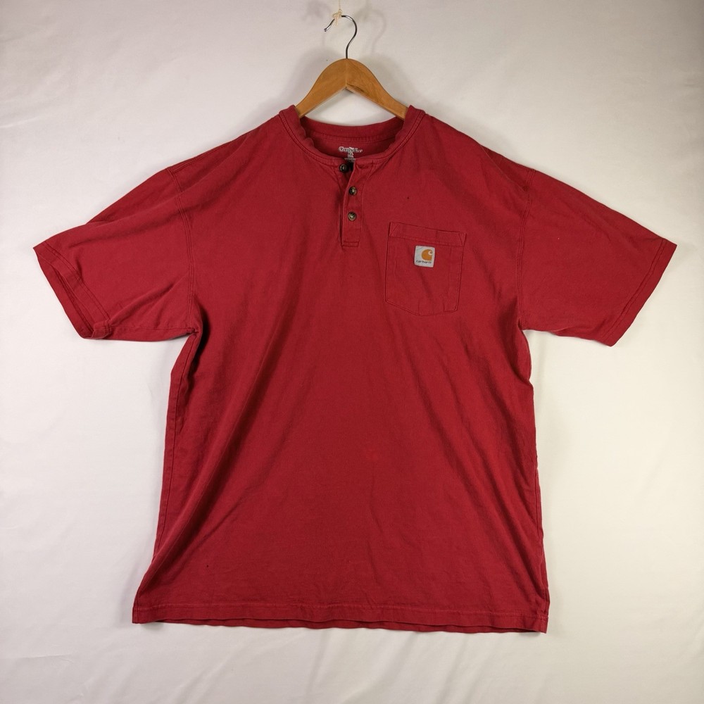 Carhartt Men's Loose Fit 100% Cotton Pocket Henley T-Shirt XL Red K84