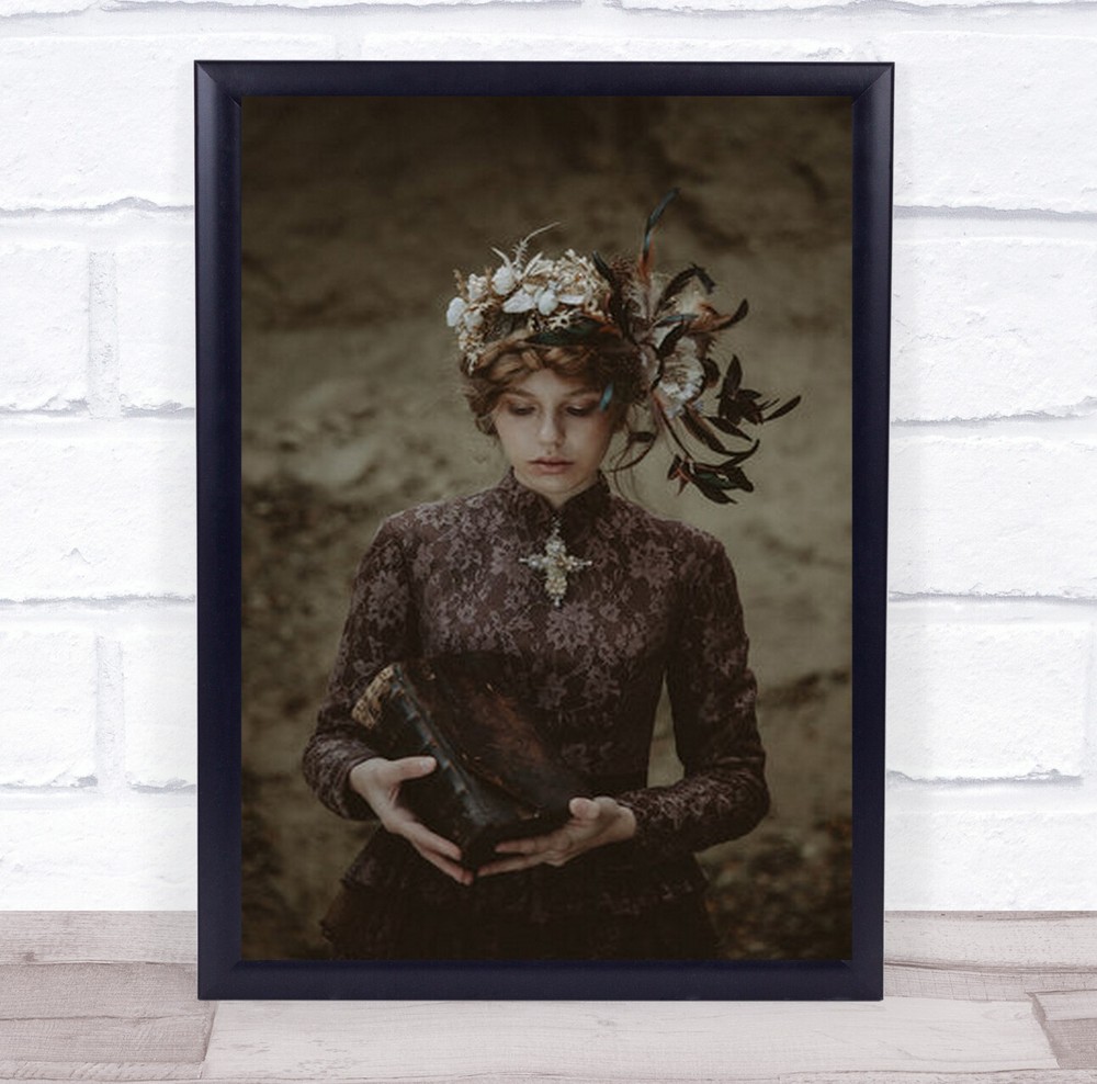 Faith Book Vintage Cross Bible Christian Flower Holy Woman Wall Art Print
