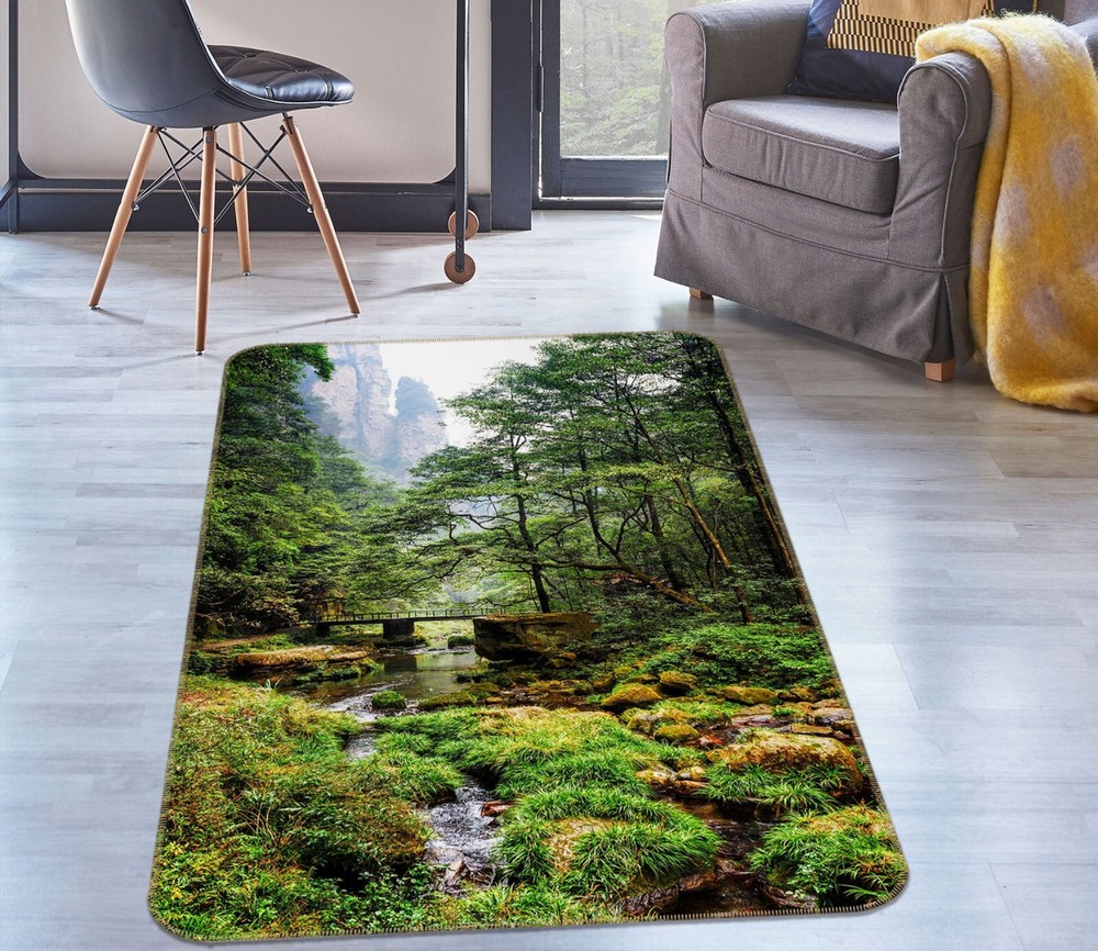 3D Trees Grass River ZHUC2382 Game Non Slip Carpet Mat Photo Carpet Amy