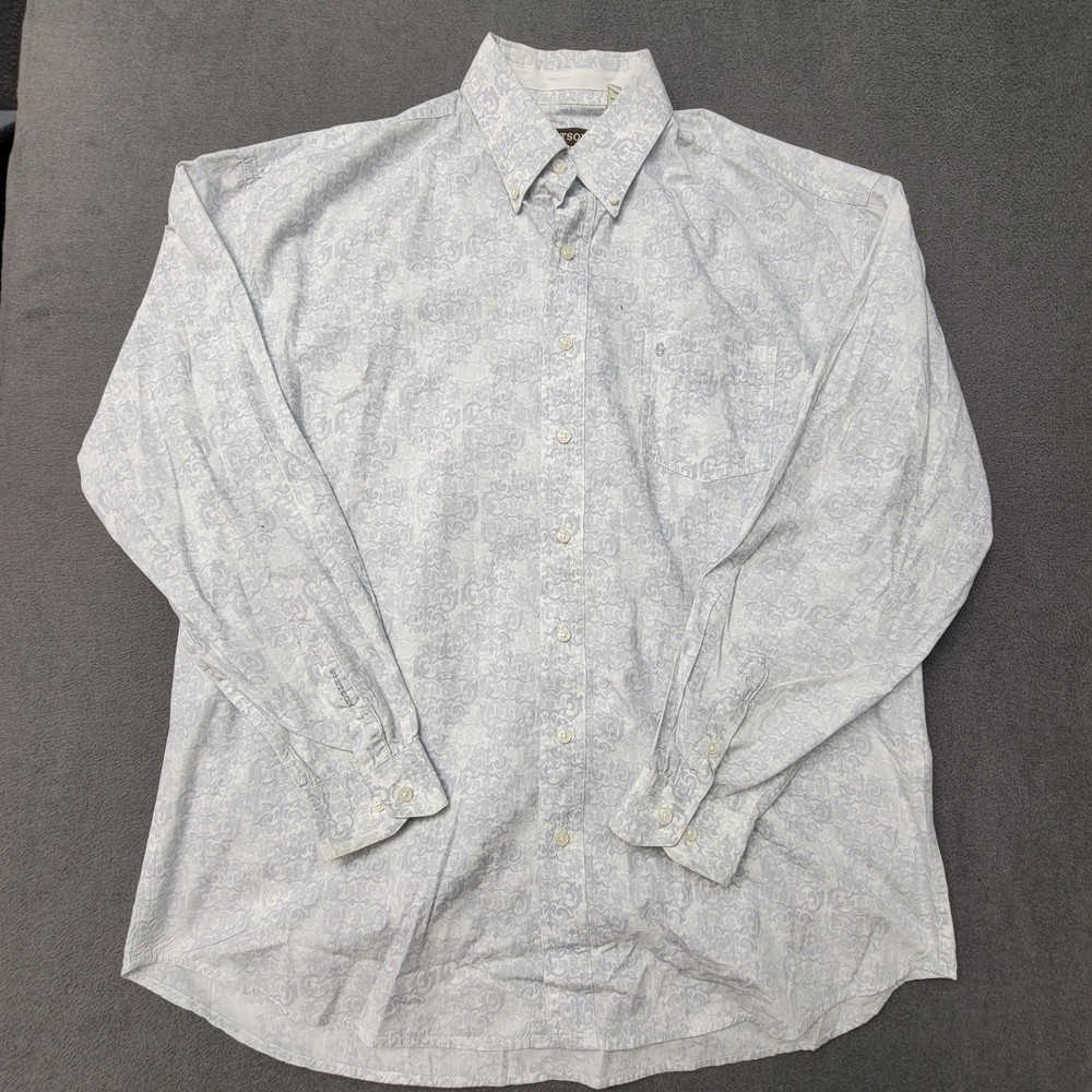Stetson Mens-XL Button Down Shirt Grey White Scroll Paisley Western Long Sleeve