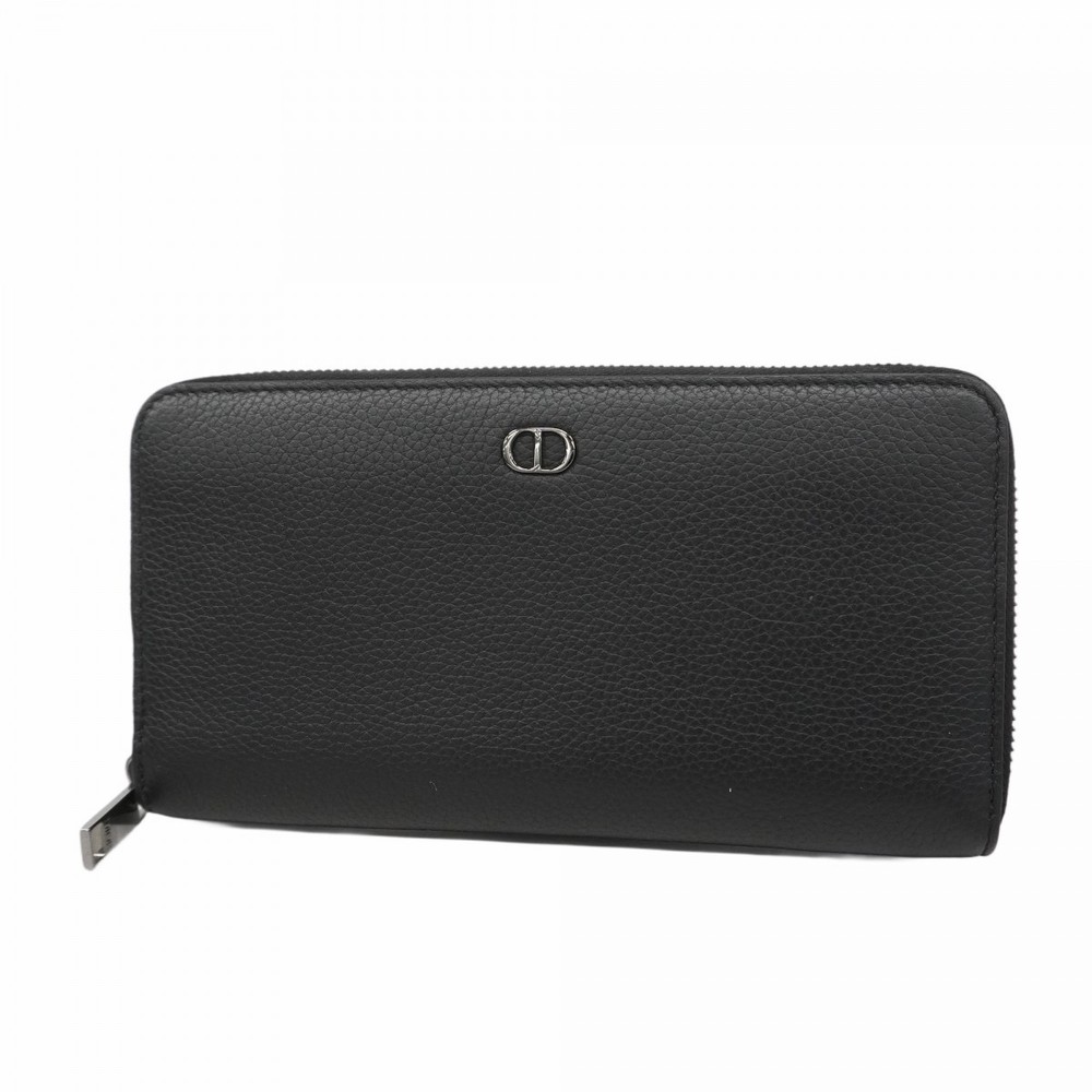 Dior Black Leather Long Wallet with Silver Hardware for Men Pre-Owned