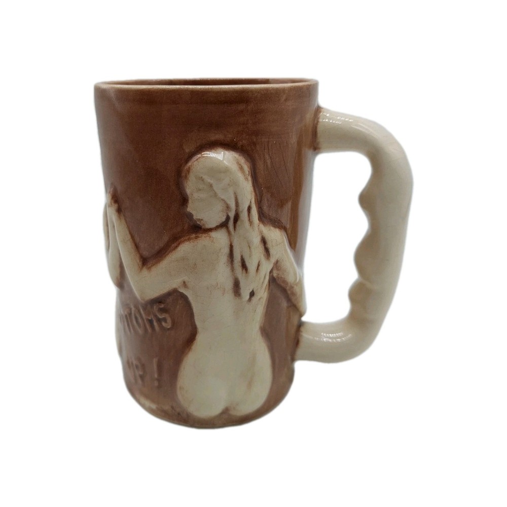 Bottoms Up 3 Ladies Nude Ceramic Coffee Mug Cup Brown Cream Natural 1970s