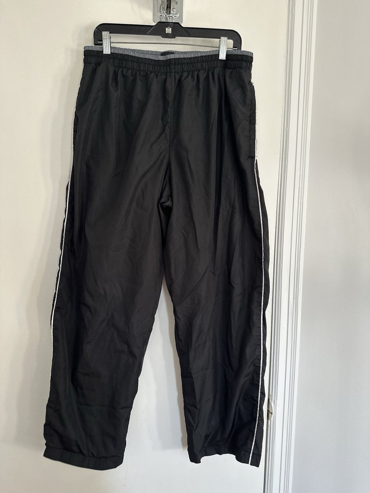 VTG Y2K Starter Pull On Track Pants Mens SzL  Black Baggy Lined Swishy Wide Leg