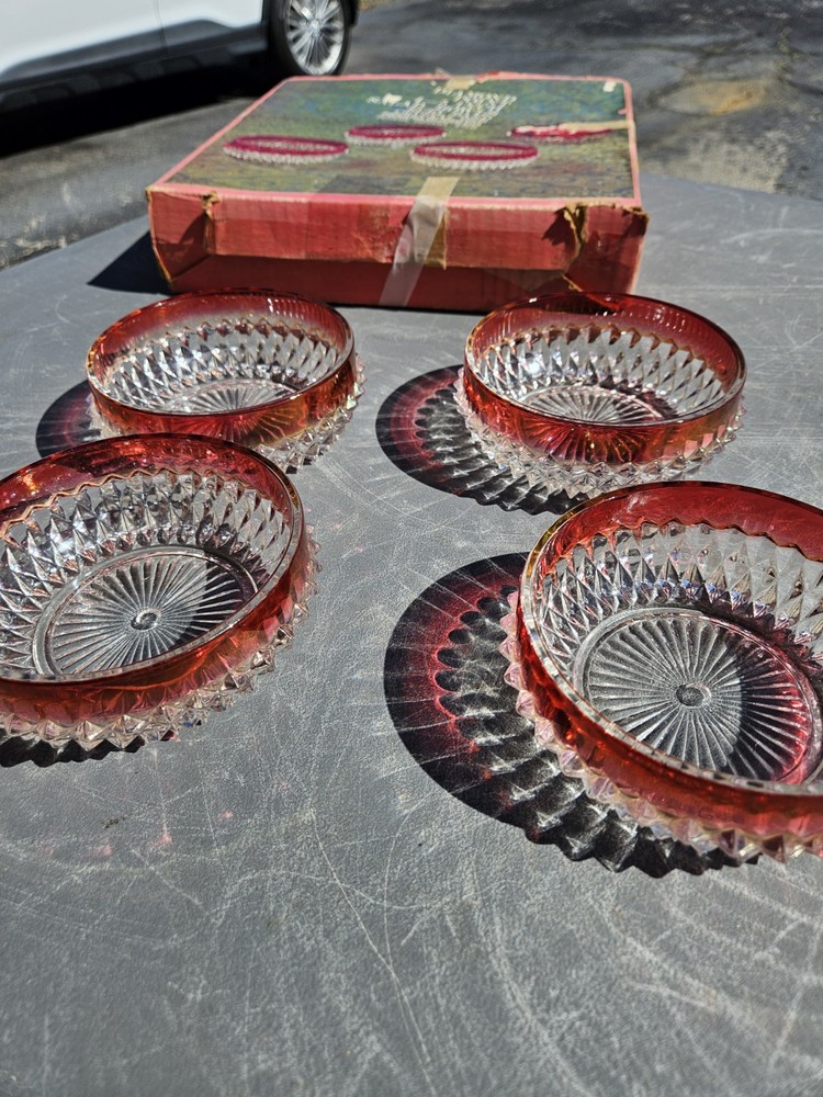 Vintage Indiana Glass Co Diamond Point 4 Ruby Band 5