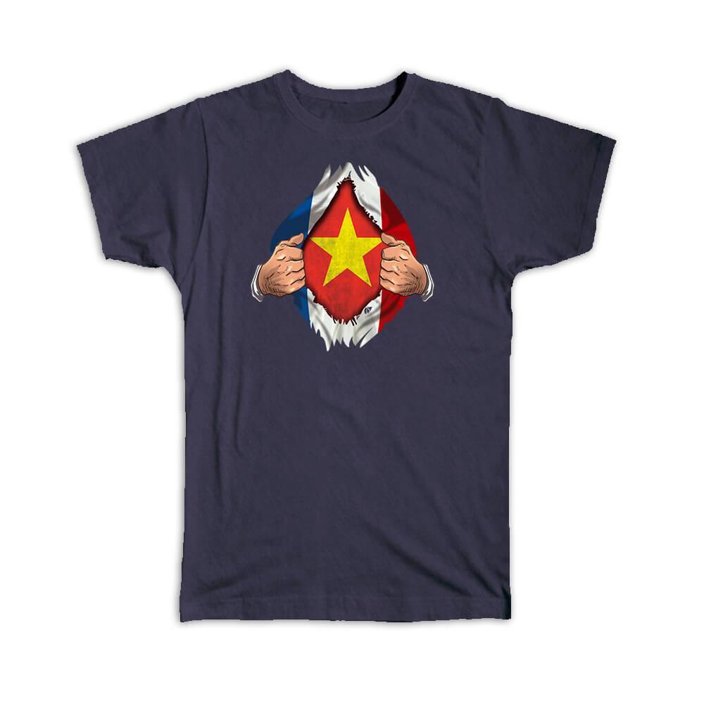 Gift T-Shirt : Vietnam French Flag Chest Vietnamese