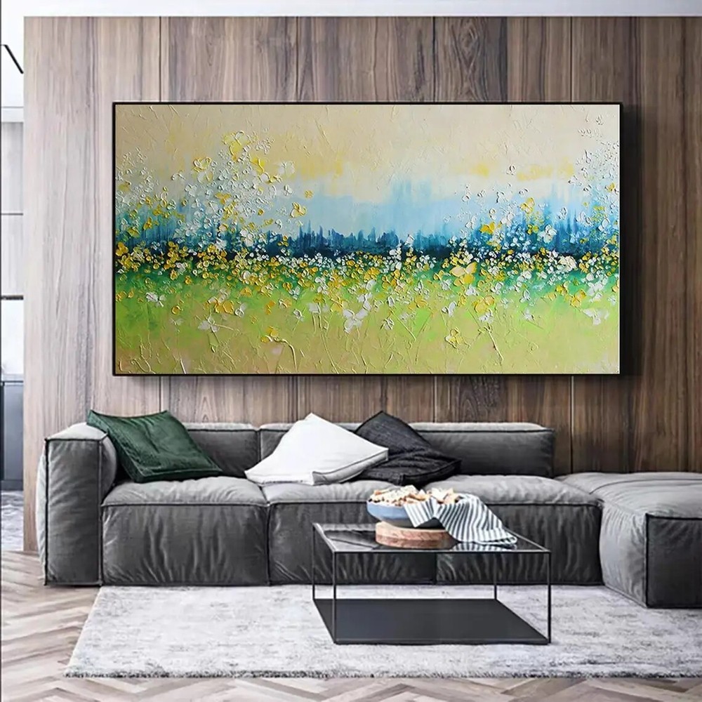 Flower Landscape Oil Painting on Canvas Abstract Green Nature Handmade Painting