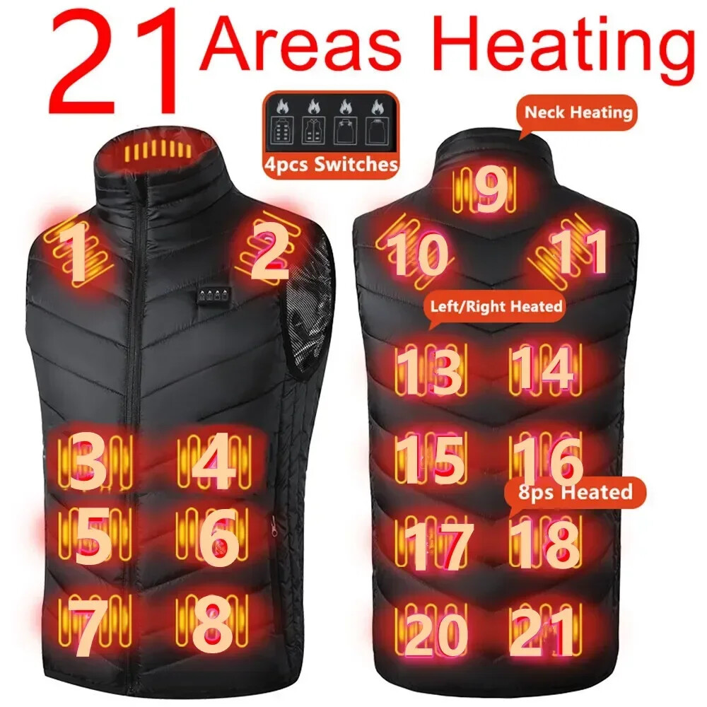Men USB Heated Winter Vest Jacket for Skiing with Electric Heating Pad  
