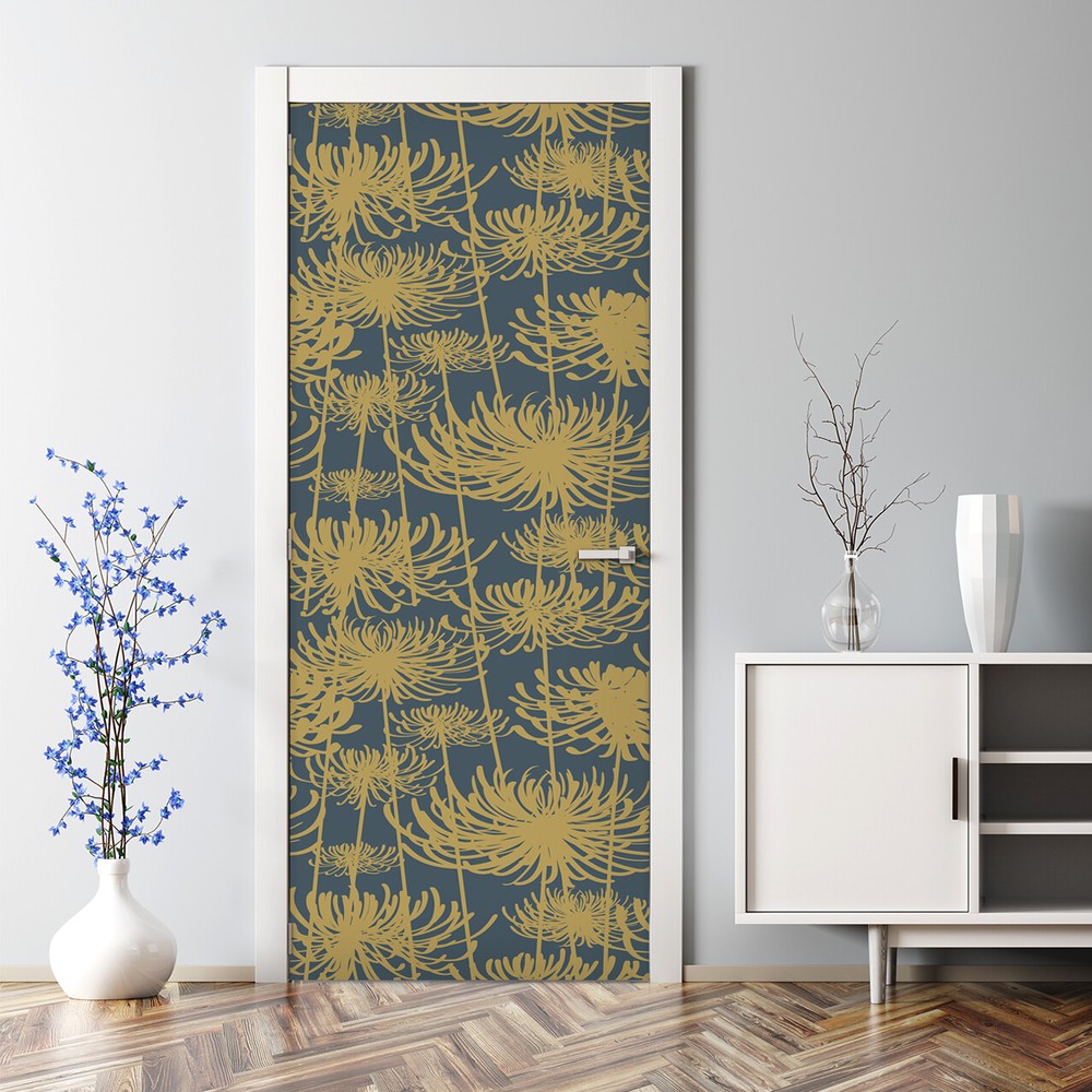 Vintage floral bubble-free golden grey door decal sticker decor design