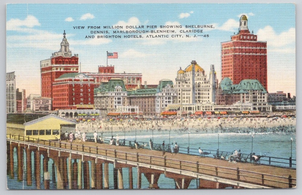 Atlantic City NJ Million Dollar Pier Hotels Linen Postcard Vintage