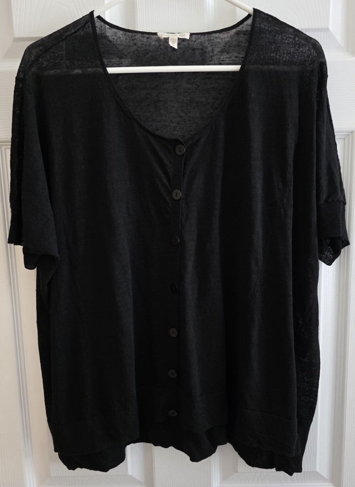 Eileen Fisher XL Black Cardigan Sweater Short Sleeve Lagenlook