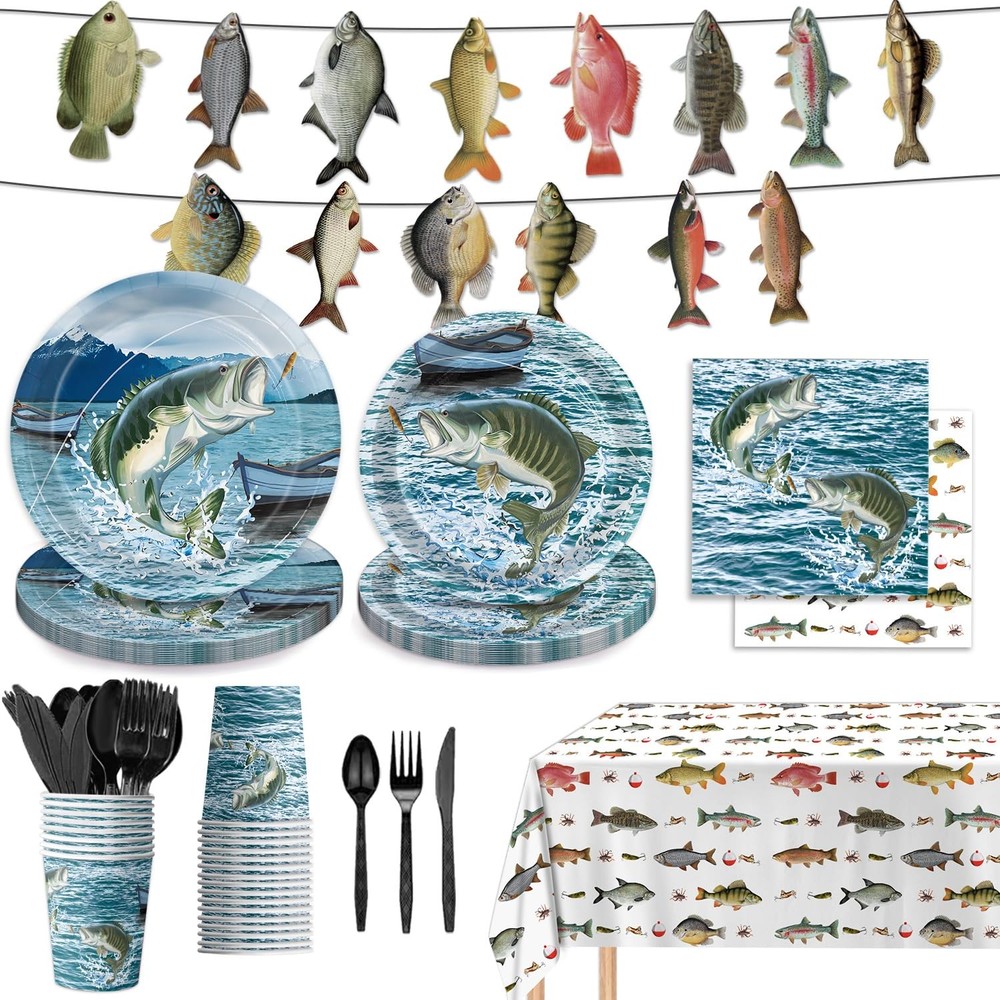 170PCS Gone Fishing Party Decorations Fishing Birthday Party Decorations Incl...