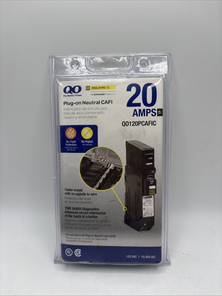 Square D QO120PCAFIC 20 Amp Plug-On Neutral CAFI Circuit Breaker 1P 120V