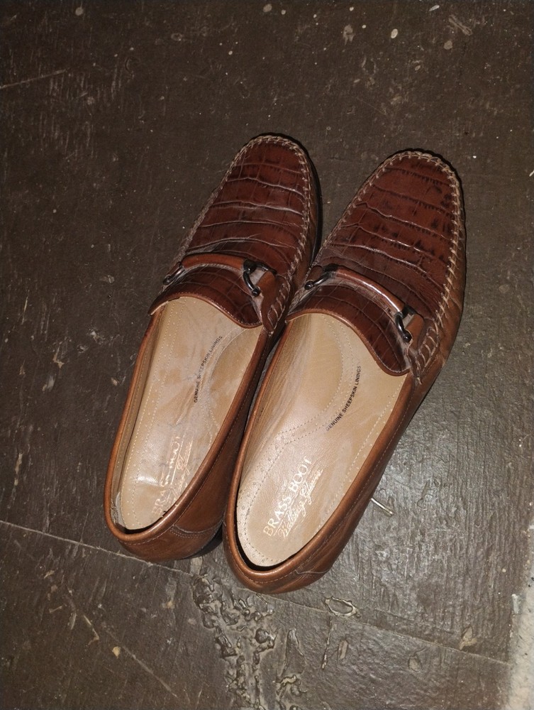 Brass Boot Men's Brown Crocodile Leather Slip-On Dress Loafers 10.5 M