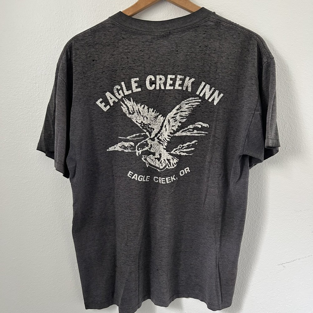Vintage 80s Faded Black Shirt Paper Thin Distressed Polycotton XL Oregon Eagle