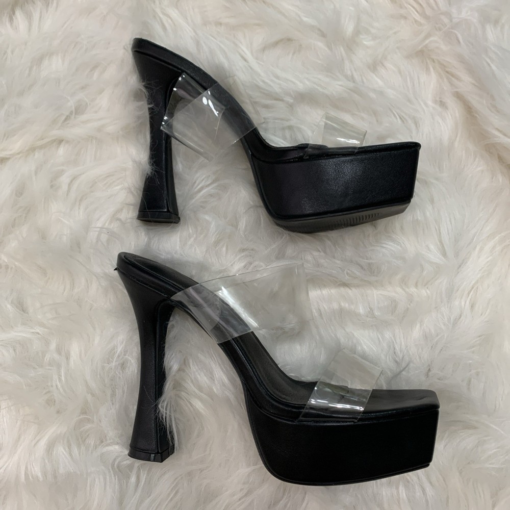 black & clear 5.5” platform heels size 9