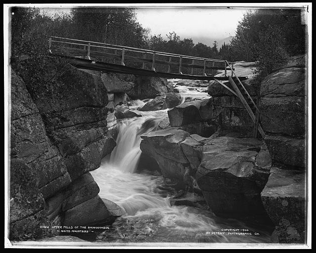 Photo:Upper Falls Ammonoosuc White Mountains NH c1900 Waterfall Bridge