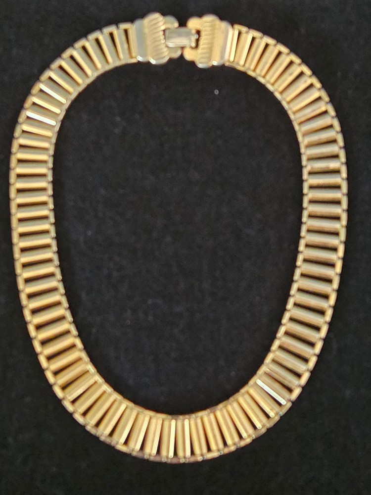 Vintage Gold Tone Choker Necklace Retro Bar Link Collar Mid Century 50s 60s