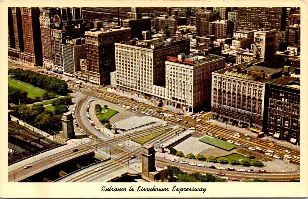 1960s Aerial View Eisenhower Expressway Chicago Illinois Vintage Postcard