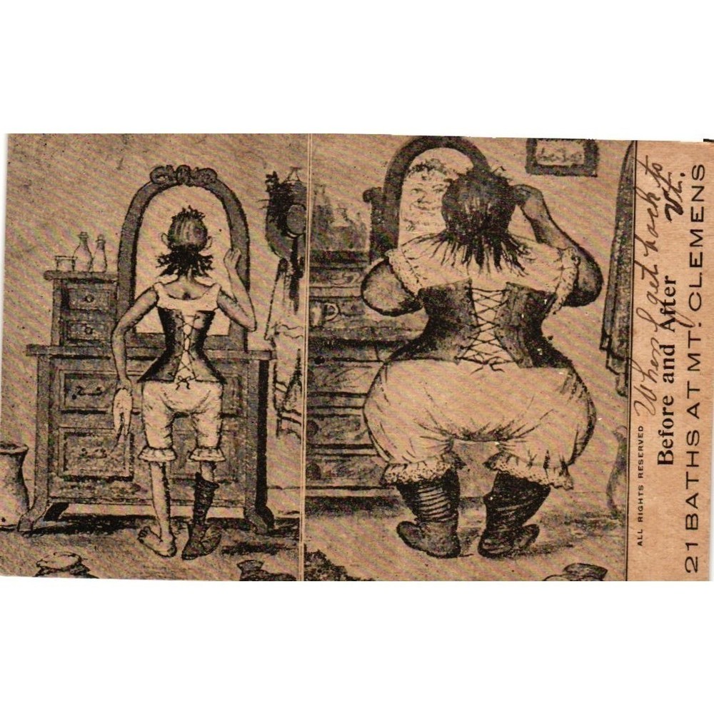 Vintage Not A Post Card Mt Clemens MI 21 Baths Before and After Humor Novelty