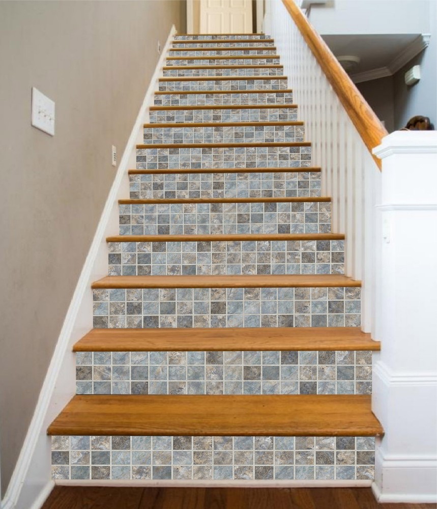 3D Forceful Squares 1 Tile Marble Stair Risers Decoration Vinyl Wallpaper Mural
