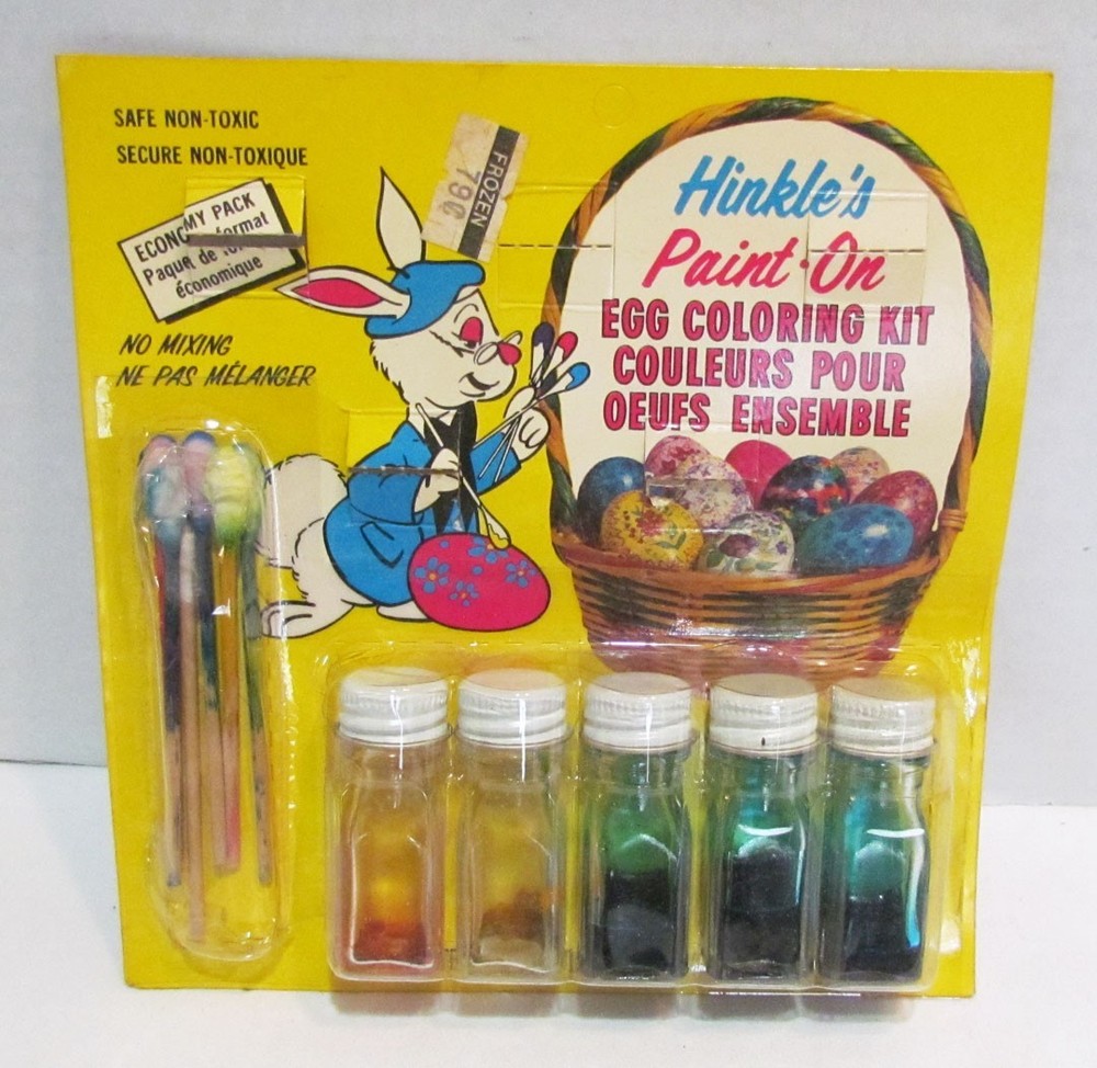 HINKLE'S PAINT-ON EASTER EGG COLORING KIT VINTAGE USED W/ ORIGINAL CARD 70s 80's