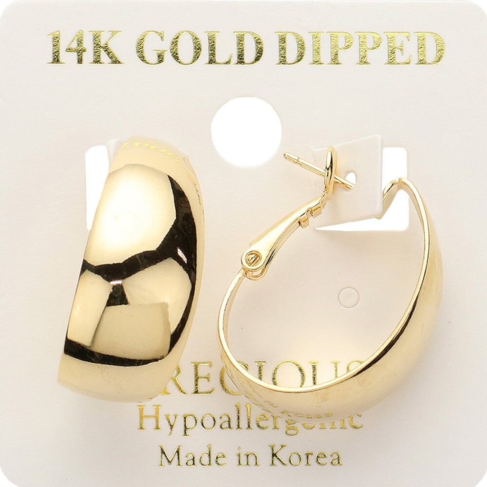 NEW SMALL C HOOP EARRINGS SHINEY PLAIN 14K GOLD DIPPED LIGHT WEIGHT 1