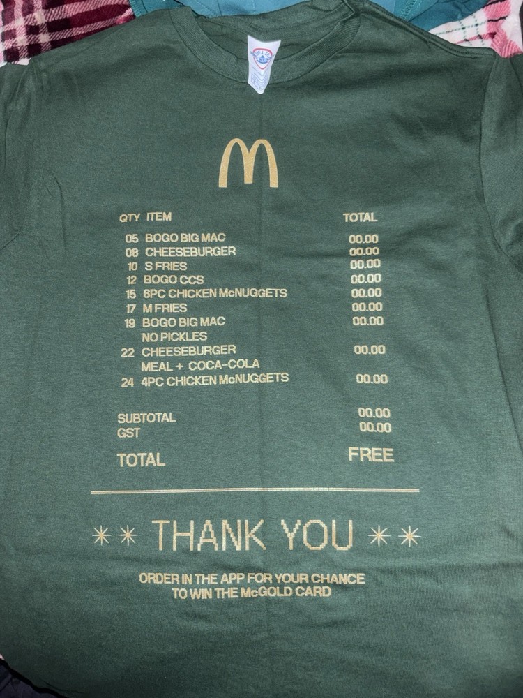 McDonald’s Graphic T-Shirt Small Green Receipt Design