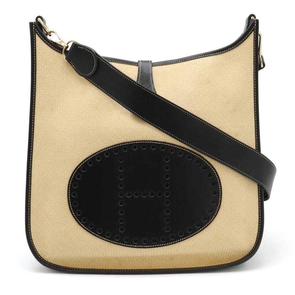 Hermes Evelyn 1 GM Leather Straw Shoulder Bag Tote Bag W/Box
