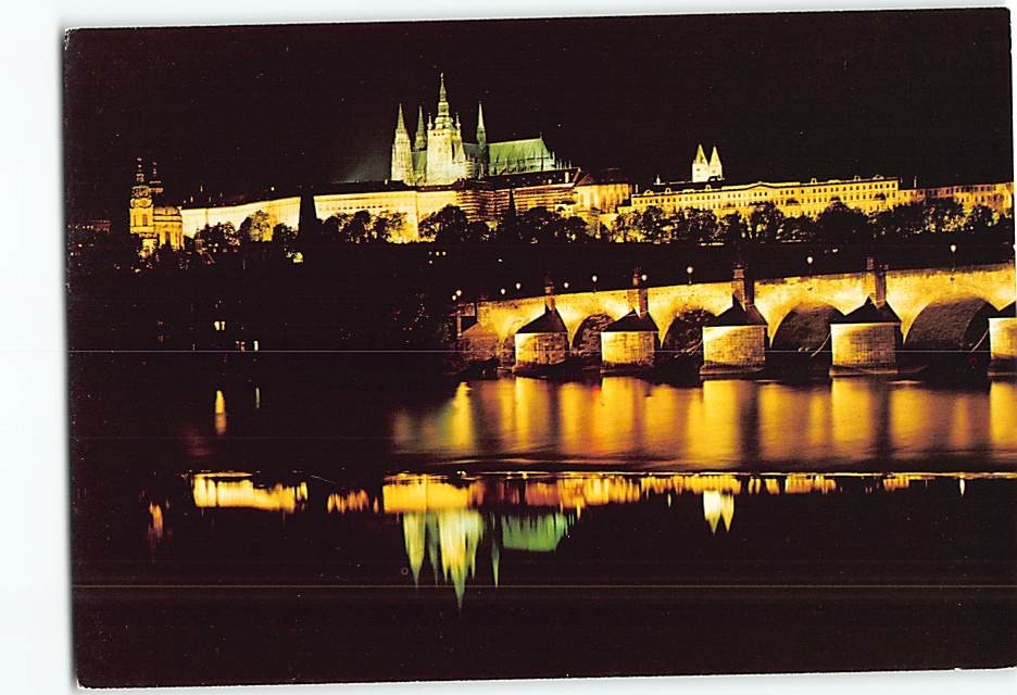 Postcard Prague Castle and Charles Bridge Prague Czech Republic