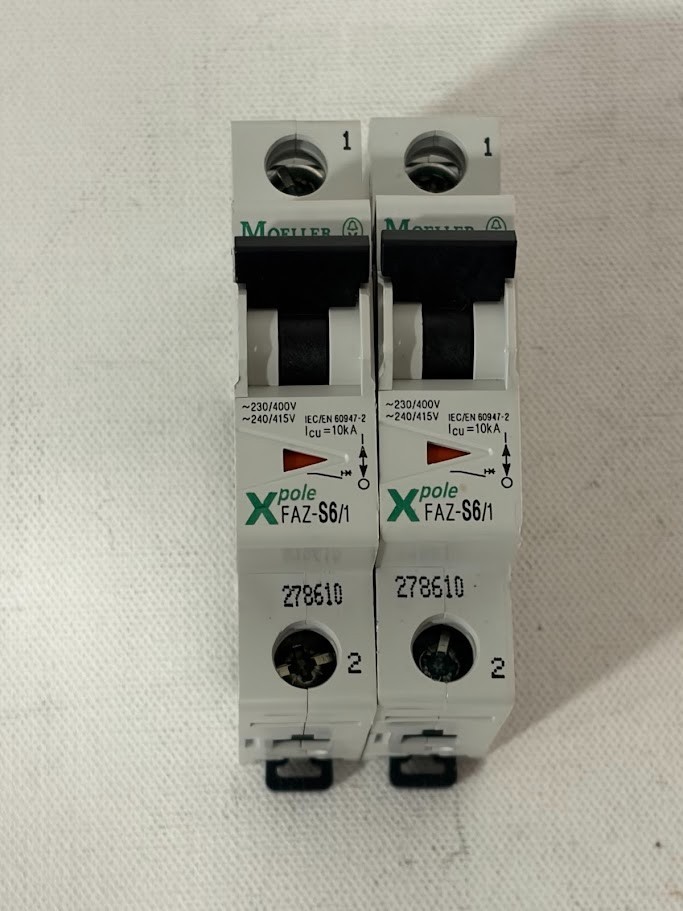 Used - Moeller FAZ-S6   CIRCUIT BREAKER MINIATURE 1 POLE 6 AMP (Lot of 2)