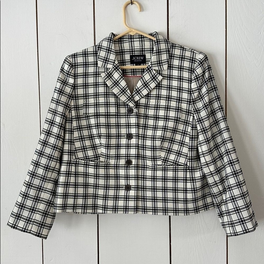 J. Crew Pleated Skirt Suit Set Sz 8 Plaid Italian Nova Fides Wool