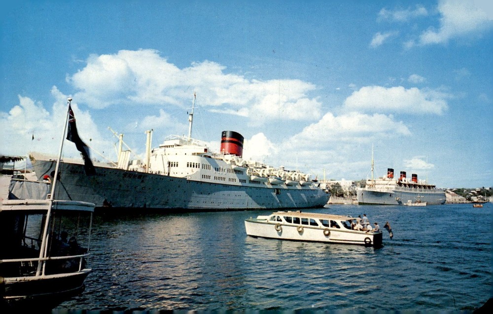 M.V. Ocean Monarch and Q.T.E.V. Queen of Bermuda in Hamilton, Bermuda Postcard