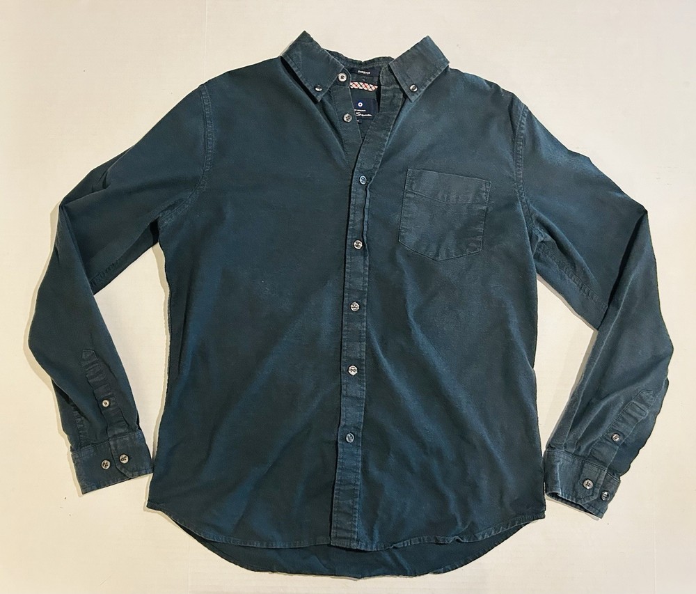Ben Sherman Long Sleeve Flannel Button Up Shirt Solid Navy Mens M Stretch Casual