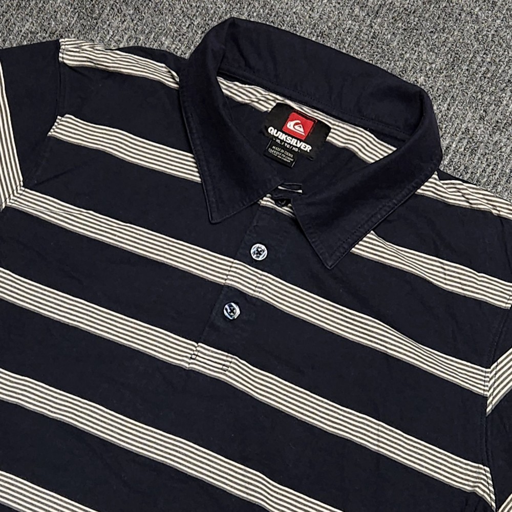 Quicksilver Mens Polo Shirt XL Blue Striped Surf Skateboarding Golf