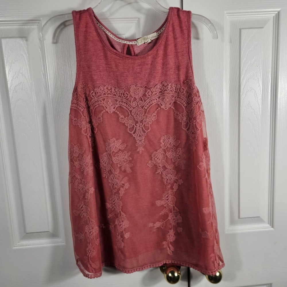 Salmon Pink Tank Top XL Embroidered Lace Overlay Boho Cottagecore Fairy Coquette