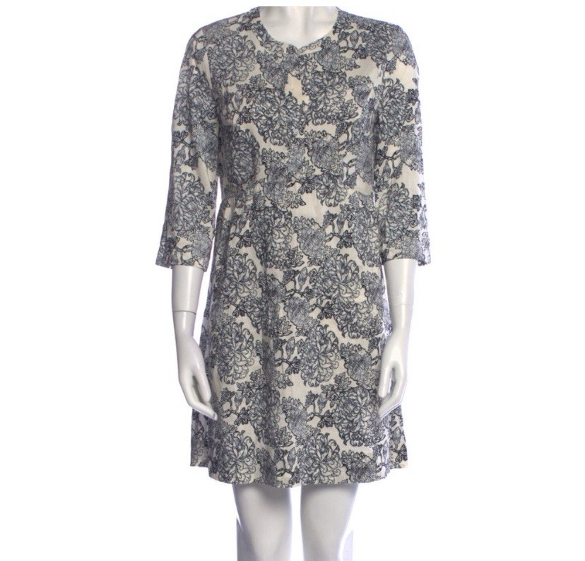 Maje Cream And Navy Floral Print Mini Dress Sz 8