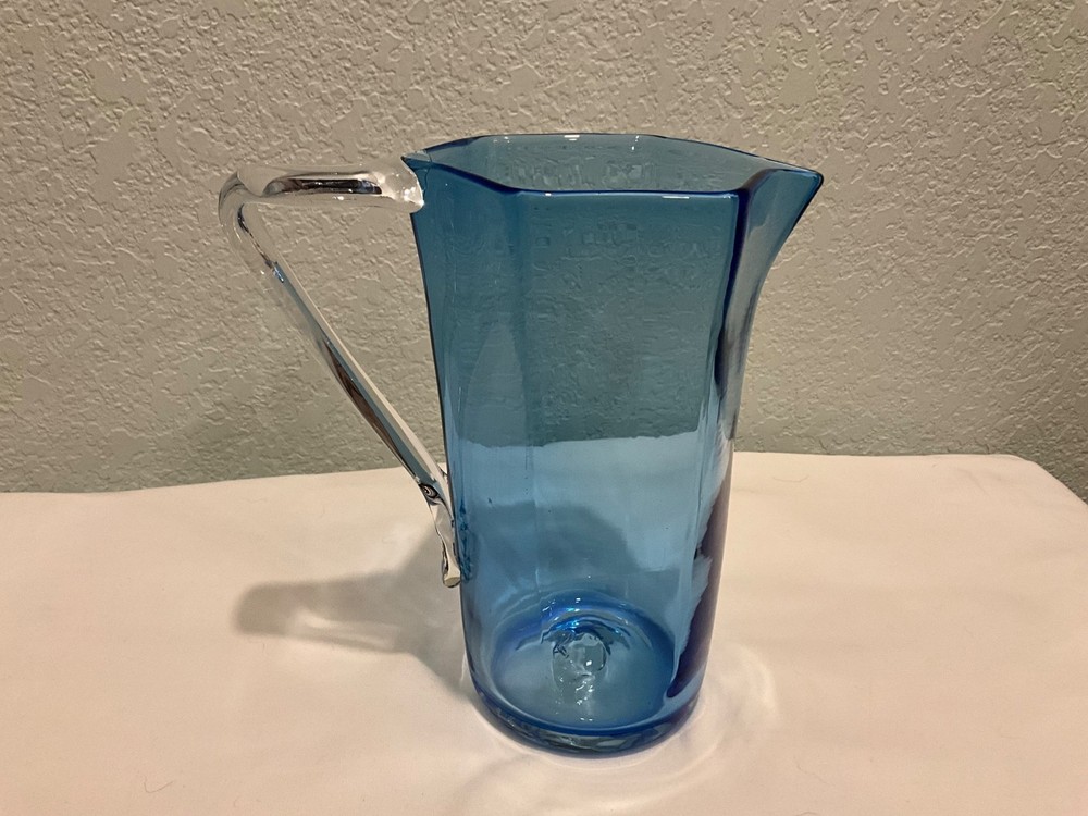 BLENKO blue optic glass pitcher 8