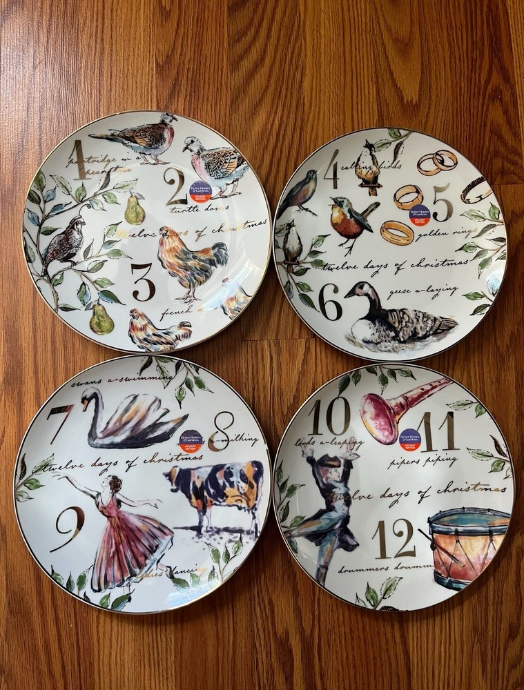 Better Homes And Gardens 12 Days Of Christmas 4 Salad Plates 8” Gold Holiday