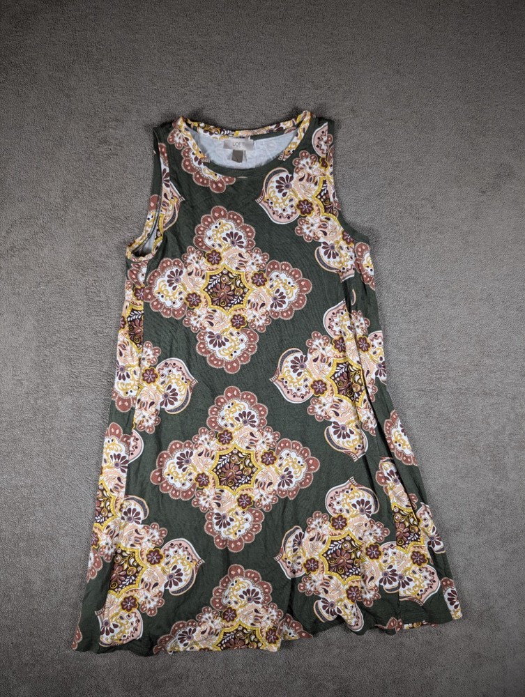 Loft Women's A-line Dress Floral Sleeveless Size S Green
