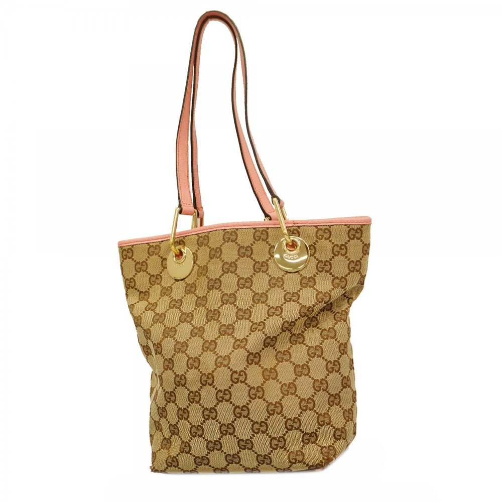 GUCCI GG Canvas Tote Bag in Pink Champagne with Gold Hardware 421246