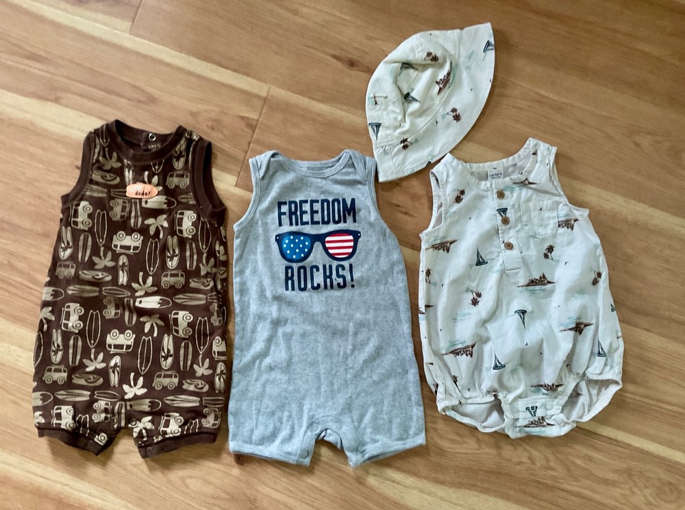 Garanimals, Carter’s, Ralph Lauren 3 Baby Boy Rompers  Size 12  Months