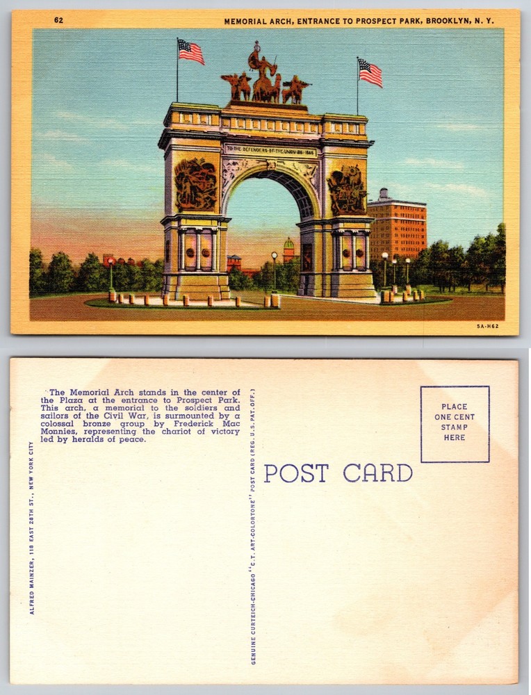 Memorial Arch Entrance Prospect Park Brooklyn NY Postcard