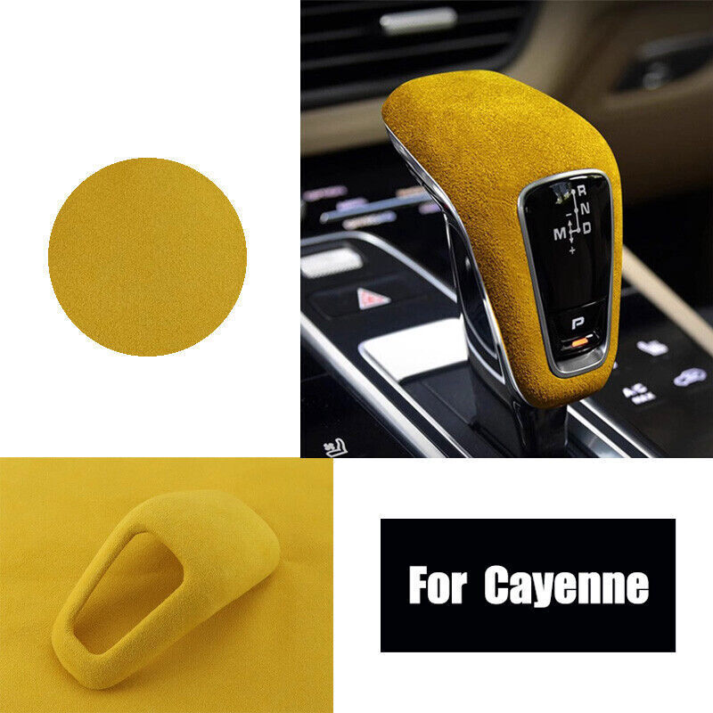 Yellow Suede Leather Shift Knob Cover for Porsche Cayenne 2018-2023