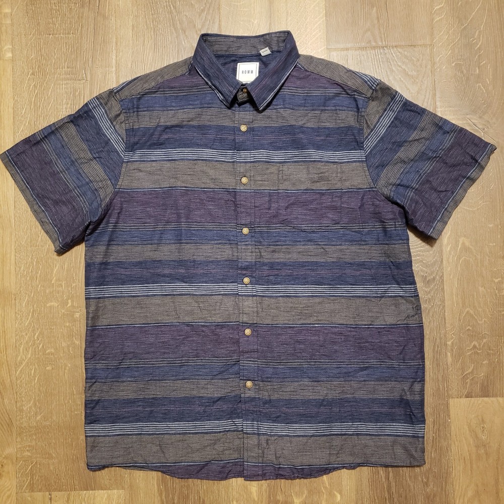 Rowm Shirt Large Button Up Short Sleeve Striped