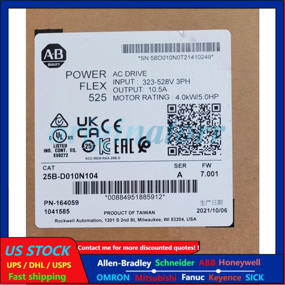 Factory Sealed AB 25B-D010N104 PowerFlex 525 4kW 5Hp AC Drive US Free Tax