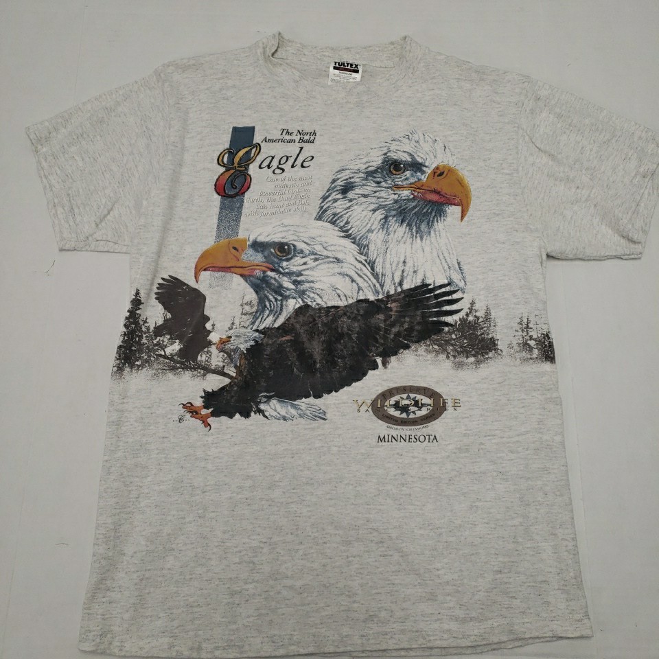 VTG 90's Bald Eagle Minnesota T-Shirt Single Stitch Men's Large AOP USA 1990 EUC