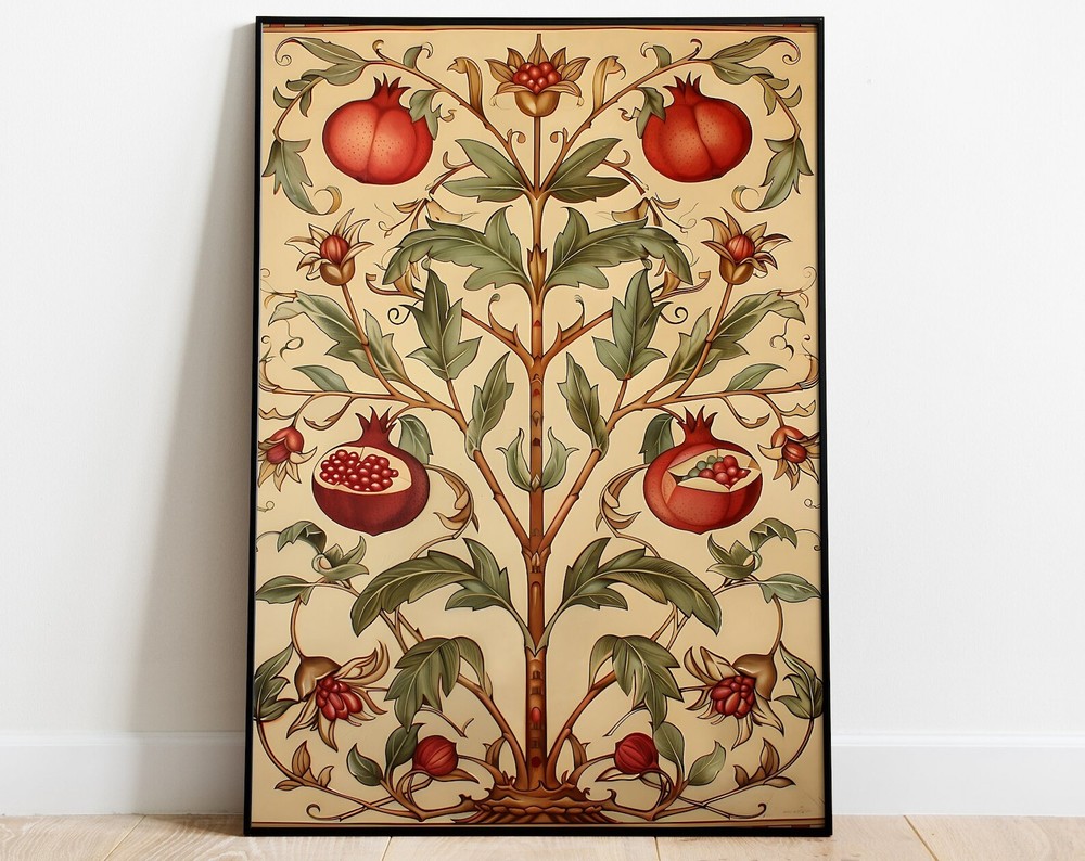 Vintage Pomegranate Art Print European Fruit Tree Painting Retro Wall Decor