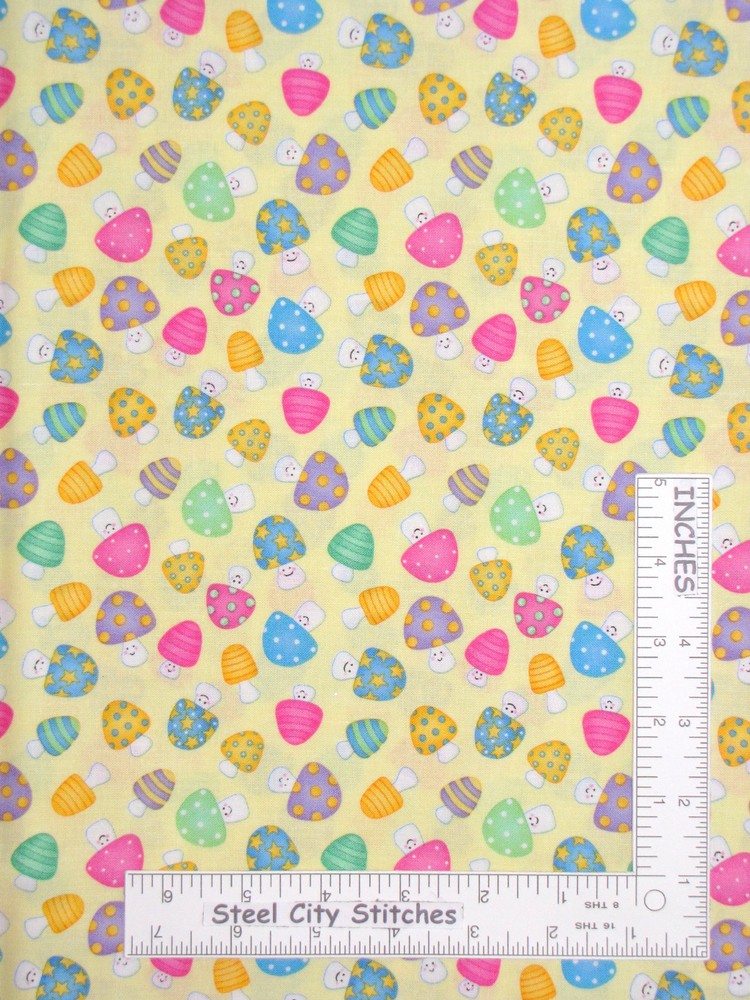 Mushrooms With Smile Faces Cotton Fabric Timeless Treasures C6743 By The Yard