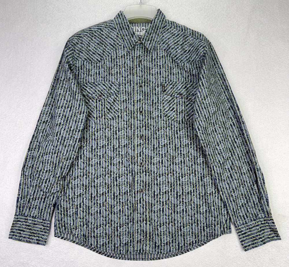 Cinch Modern Fit Western Shirt Men’s Medium Blue Paisley Striped Snap Front